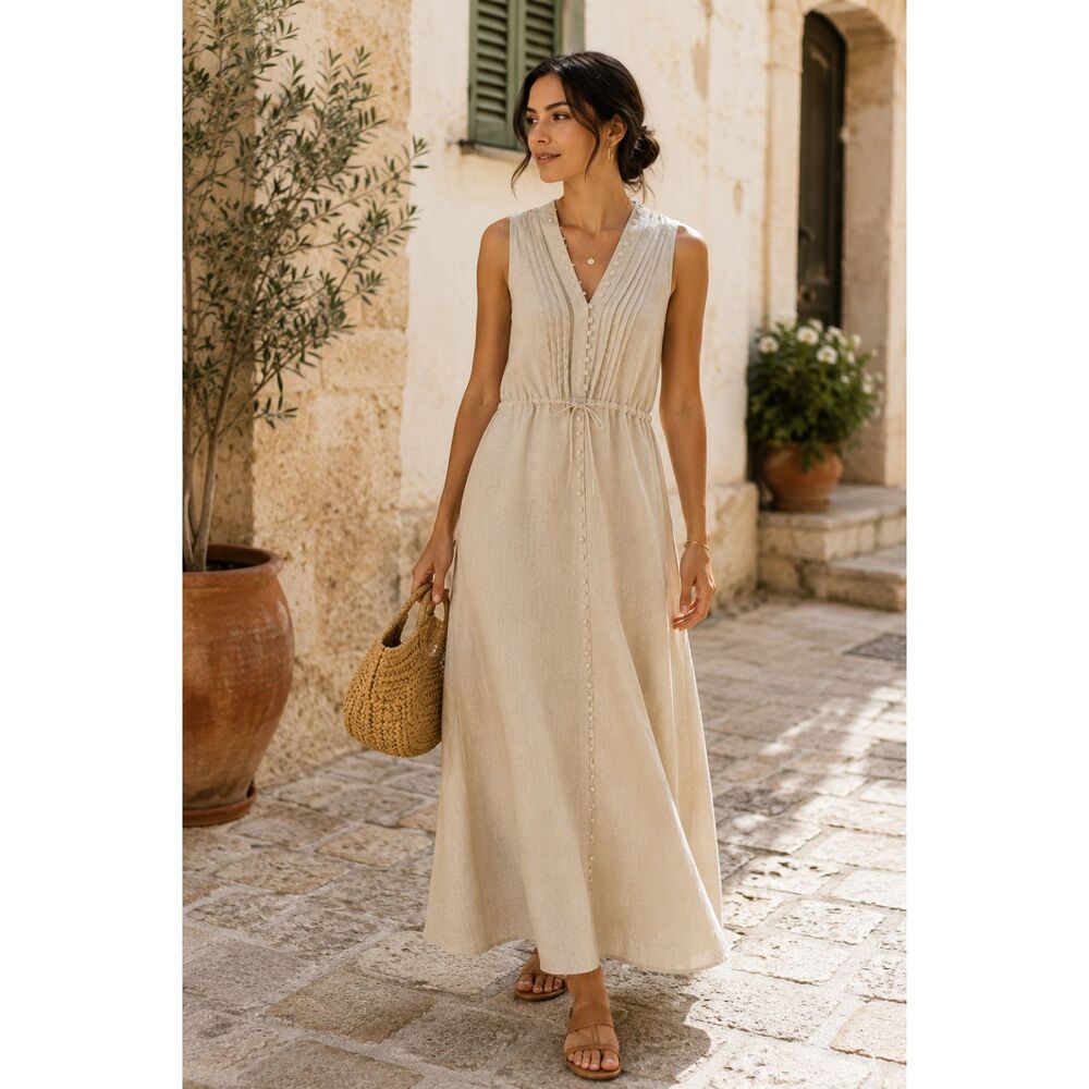 Chicwish NWOT Cream V-Neck Sleeveless Maxi Dress